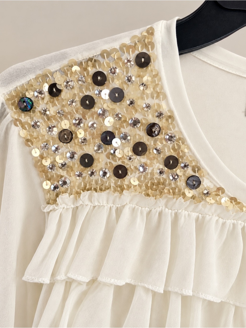 Vintage Boho glam| ruffles and sequins| cottagecore cardigan - Picture 3 of 8